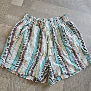 Briggs Linen Blend Multi Stripe Pull On High Rise Womens Shorts W Pockets large